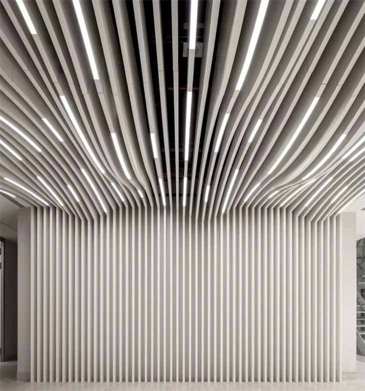 Aluminum Unveil Arc Shape Wave Baffle Ceiling factory